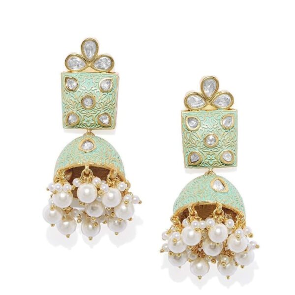 Jhumki Earrings With Mint Green Enamel-ER0219SR233GG