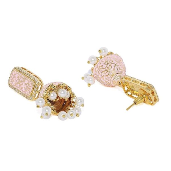 ER0219SR233GP-Accessher Jhumki Earrings With Pastel Pink Enamel - access-her