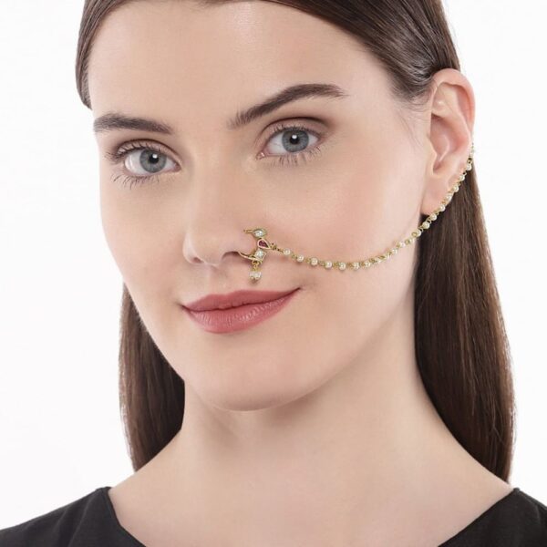 AccessHer Emerald and Kundan Gold Nose Ring for Women with