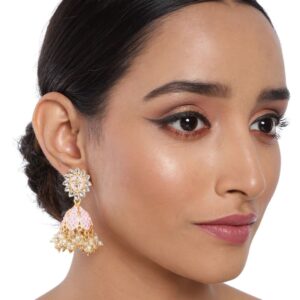 Kundan and Pink Enameled Jhumki Earrings for Women