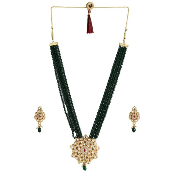 Accessher Gold toned Kundan and Green Beaded stone enamel