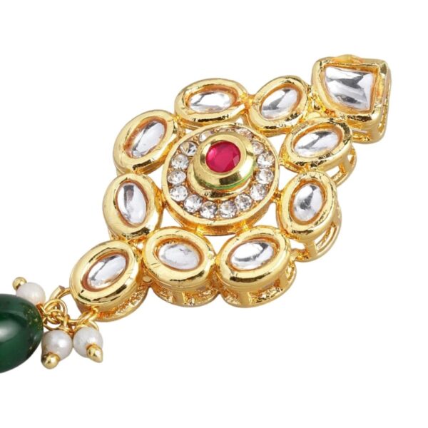Accessher Gold toned Kundan and Green Beaded stone enamel