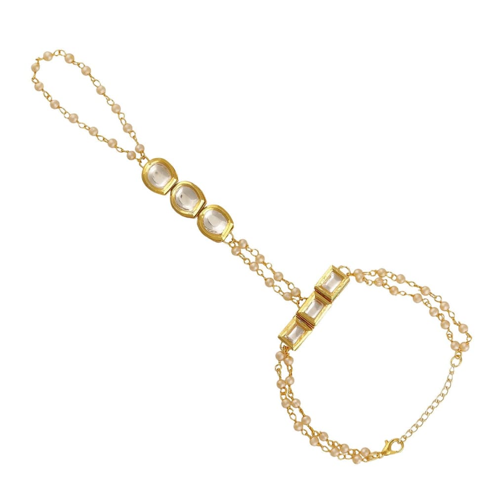 BR0218GC164GW-AccessHer gold, kundan hathphool/ring bracelet for women - access-her