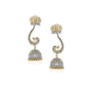 Lotus Peacock German Silver Dual Tone Jhumki Oxidised Dangle Earrings for Women