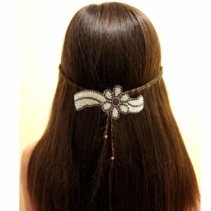 Maroon Rhinestones Studded Hair Barrette Buckle Clip for Women