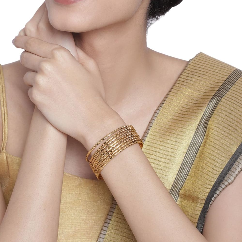 Set Of 8 Matte Gold-Plated Handcrafted Bangles