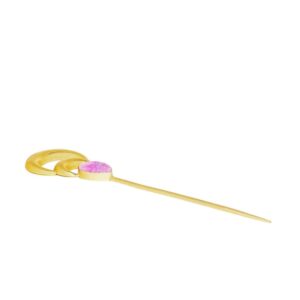 Matt Gold Plated Pink Stone Studded Hair Stick for Women