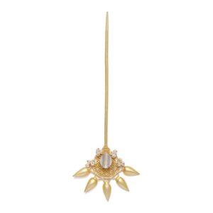 Matt Gold Plated White Stone and Pearl Embellished Hair Stick for Women