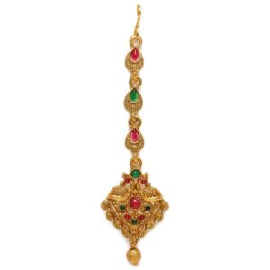 Matte Gold Plated Ethnic Maang Tika for Women