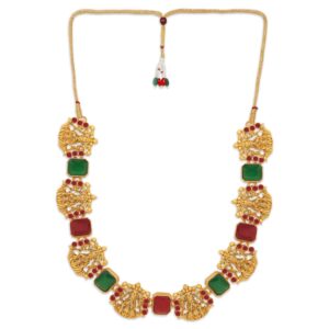 Matte Gold Plated Goddess Lakshmi Temple Jewellery Set with Earrings for Women