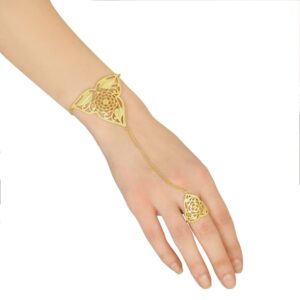 Matte gold plated Hand chain/ bracelet with ring-BR0118SR260G3