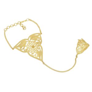 Matte gold plated Hand chain/ bracelet with ring-BR0118SR260G3