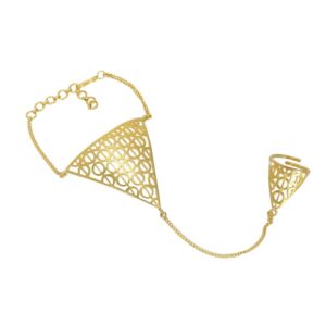 Matte gold plated Hand chain/ bracelet with ring-BR0118SR260G4