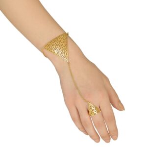 Matte gold plated Hand chain/ bracelet with ring-BR0118SR260G4