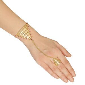 Matte gold plated Hand chain/ bracelet with ring-BR0118SR300GP