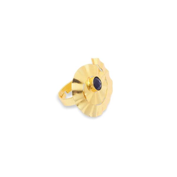 Gold Plated Cat’s Eye Black Circular Finger Ring for Women