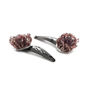 Metallic Tic Tac Hair Pin Embellished with Brown Crystal Beads for women