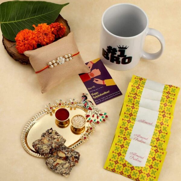 Minimal Kundan Floral Design Rakhi with Greeting Card for