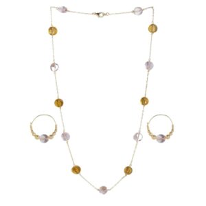 Multi Beads Embellished Contemporary Long Chain Necklace with Hoop Earrings for Women