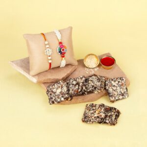 Multi Gift Set of 3 with Traditional Rakhis Pack of 2 & Greeting Card