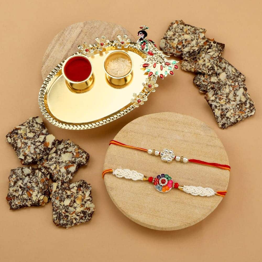 Multi Gift Set of 3 with Traditional Rakhis Pack of 2 &