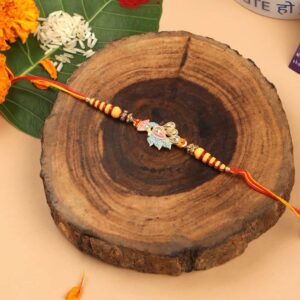 Multi Gift Set of 4 with Beads Rakhis Pack of 3 & Greeting Card