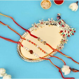 Multi Gift Set of  Delicate Rakhis Pack of 3 with Greeting Card