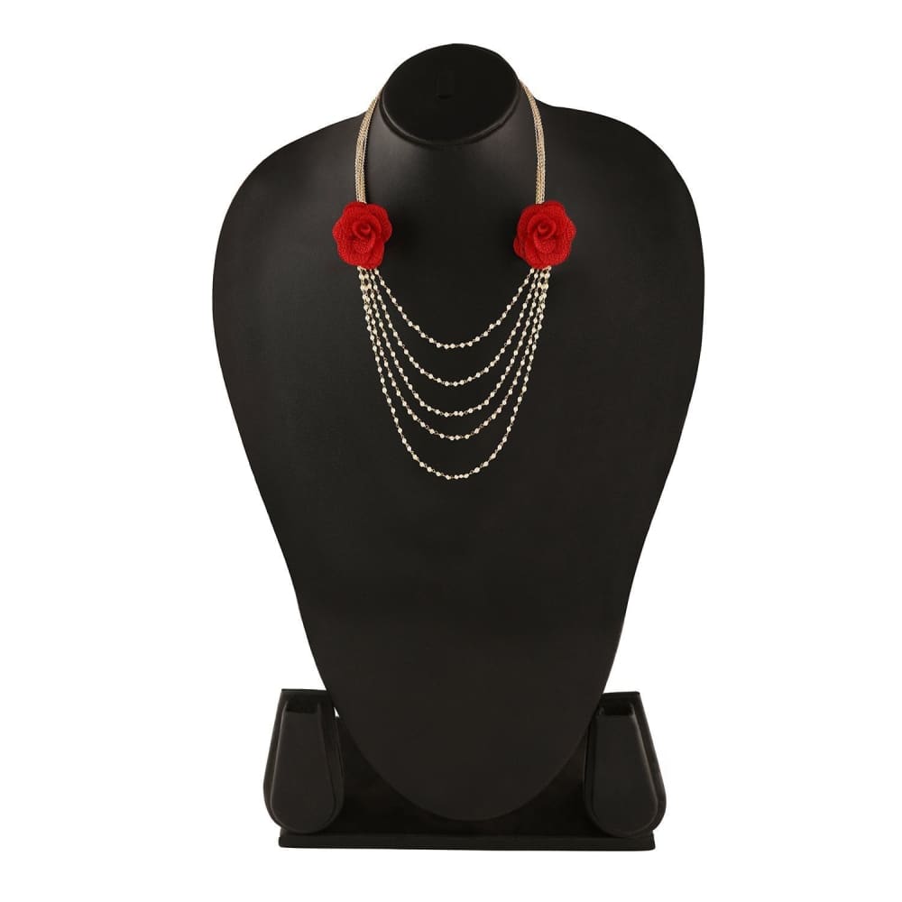 CNS0218GC177GR -AccessHer lightweight red rose multistranded necklace for women - access-her