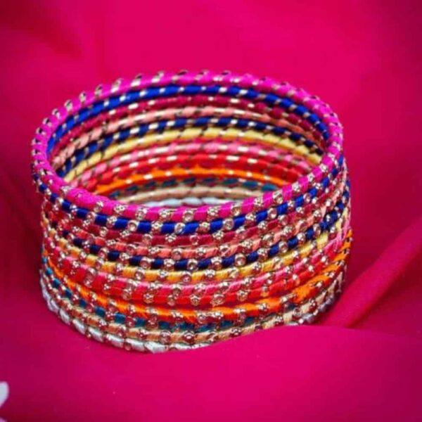 Multicolor Colorful Silk Thread Bangles Set of 12 for Women