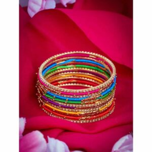 Multicolor Colorful Silk Thread Studded Bangles Set of 13 for Women