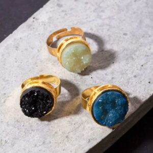 Multicolor Druzy Stone Adjustable Finger Ring Combo Set of 3 for Women