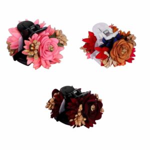 Multicolor Floral Acrylic Hair Clutcher/Hair Claw Clip Pack of 3 for Women
