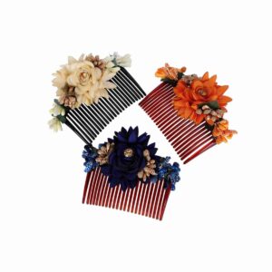 Multicolour Floral Acrylic Hair Comb Pins Pack of 3 for Women