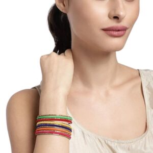 Multicolor Silk Thread Studded Bangles Set of 13 for Women