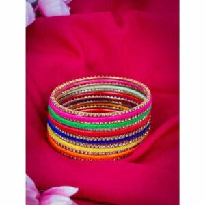 Multicolor Silk Thread Studded Bangles Set of 13 for Women
