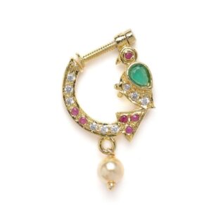 Multicolour American Diamond Studded Peacock Nose Ring for Women