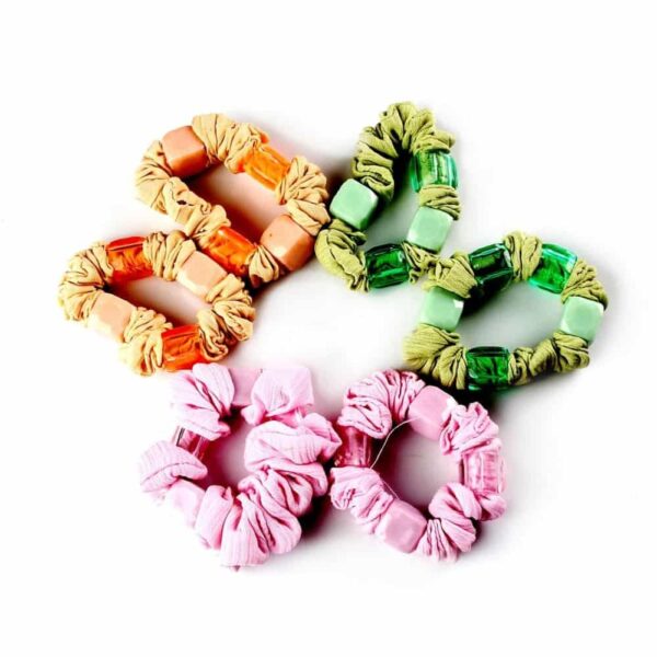 ACCESSHER Cotton Beaded Hair Ties Hair Band Multi Color