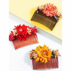 Multicolour Floral Acrylic Hair Comb Pins Set of 3 for Women