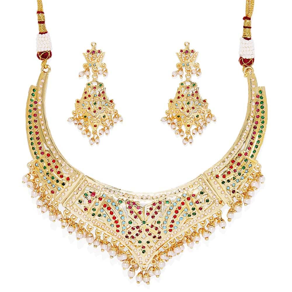 AccessHer Multicolored Gold plated pearl and polki