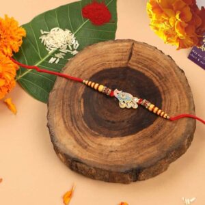 Multicolour Peacock Design Enamel Rakhi with Greeting Card for Brother & Gifting
