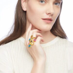 Multicolour Raw Agate Stone Embellished Finger Ring for Women
