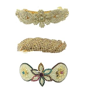 Multicolour Rhinestone Studded Hair Barrette Buckle Clip Pack of 3 for Women
