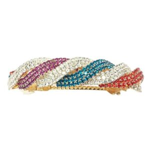 Multicolour Rhinestones Studded Gold Plated Hair Barrette Buckle Pin Pack of 3 for Women