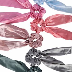 Multicolour Satin Fabric Hair Scarf Scrunchies/ Tail Scrunchies Pack of 6 for Women