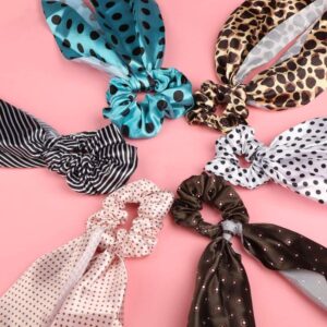 Multicolour Satin Printed Retro Style Hair Scarf Scrunchies/ Tail Scrunchies Pack of 6 for Women