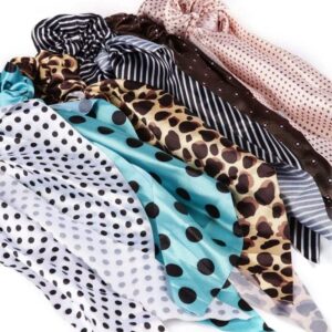 Multicolour Satin Printed Retro Style Hair Scarf Scrunchies/ Tail Scrunchies Pack of 6 for Women