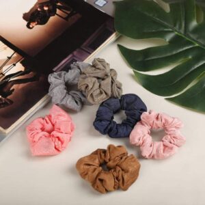 Multicolour Satin Silk Fabric Hair Rubber Bands/ Hair Scrunchies Pack of 6 for Women