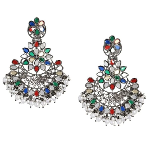Multicolour Silver Plated Chandbali Earrings | Indian
