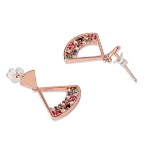 Multicolour Stones Studded Rose Gold Plated 92.5 Sterling Silver Delicate Dangle Earrings for Women