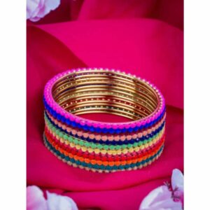 Multicolour Velvet Bangles Set of 12 for Women